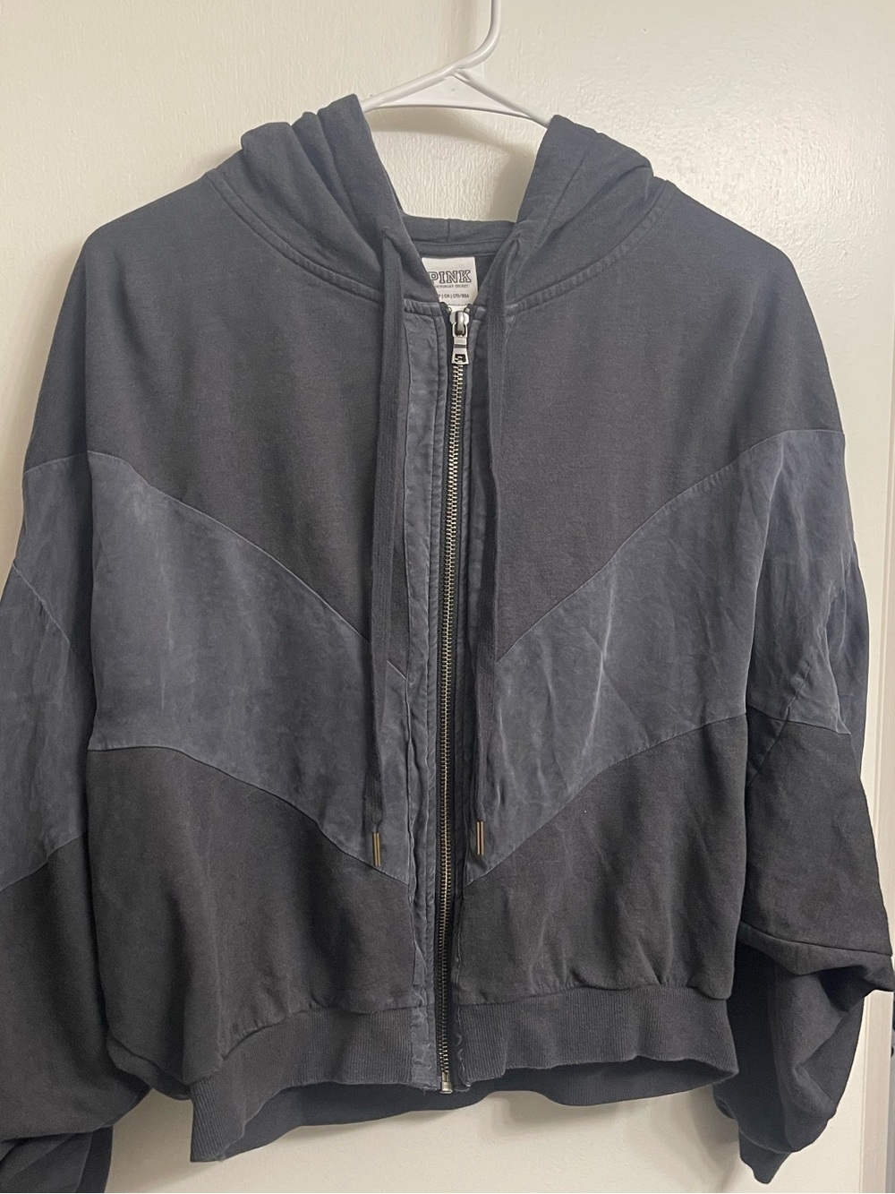PINK Victoria's Secret Black Cropped Zip-Up Bomber Hoodie